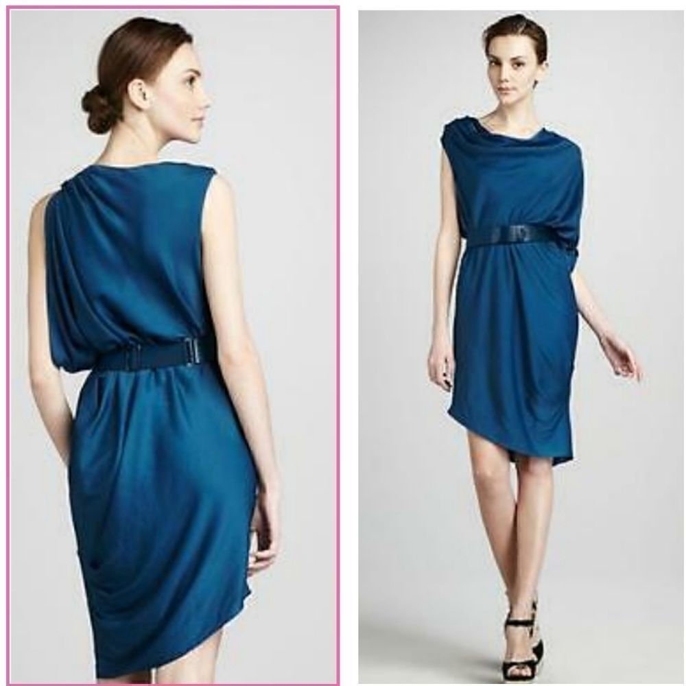 HALSTON HERITAGE Heritage Ocean Draped One-Sleeve Dress SMALL NWT